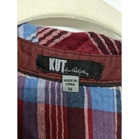 KUT from the Kloth Snap Button Up Shirt Women's Sz Medium Maroon Blue Plaid - Picture 3 of 10